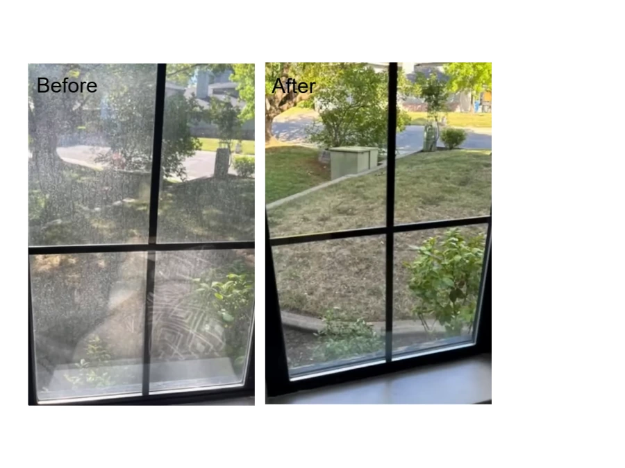 Before and after comparison of San Clemente window cleaning