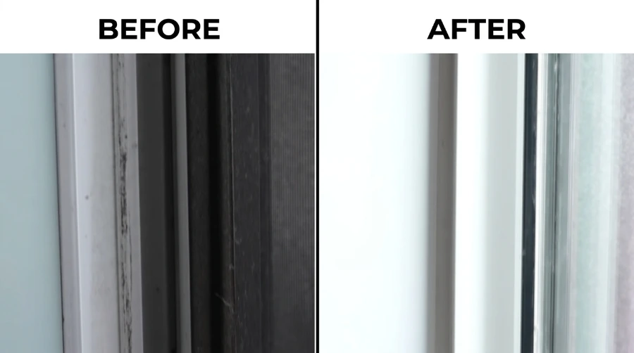 home window track & sill cleaning before after