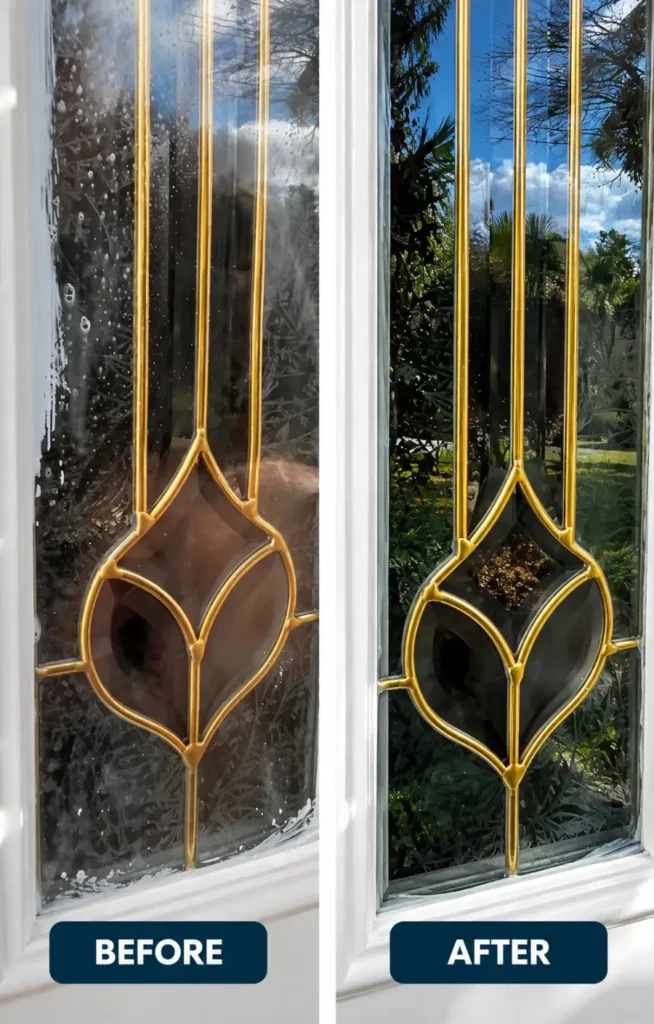 Before after of vacation rental window cleaning in San Clemente