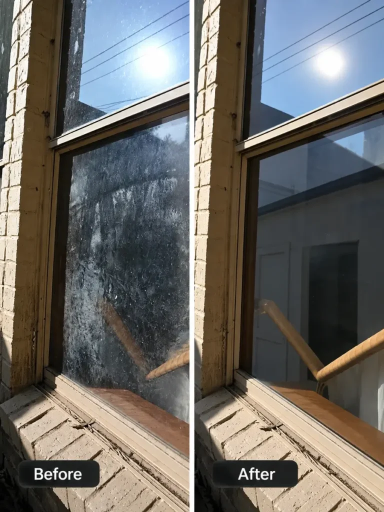 Comparison of before after professional window cleaning San Juan capistrano