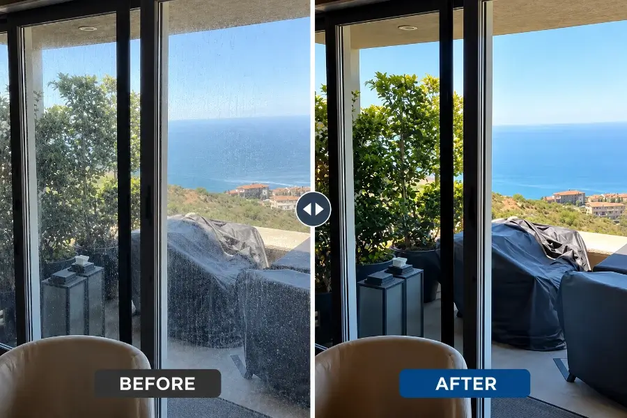 Before & after comparison of our professional window cleaning in LN