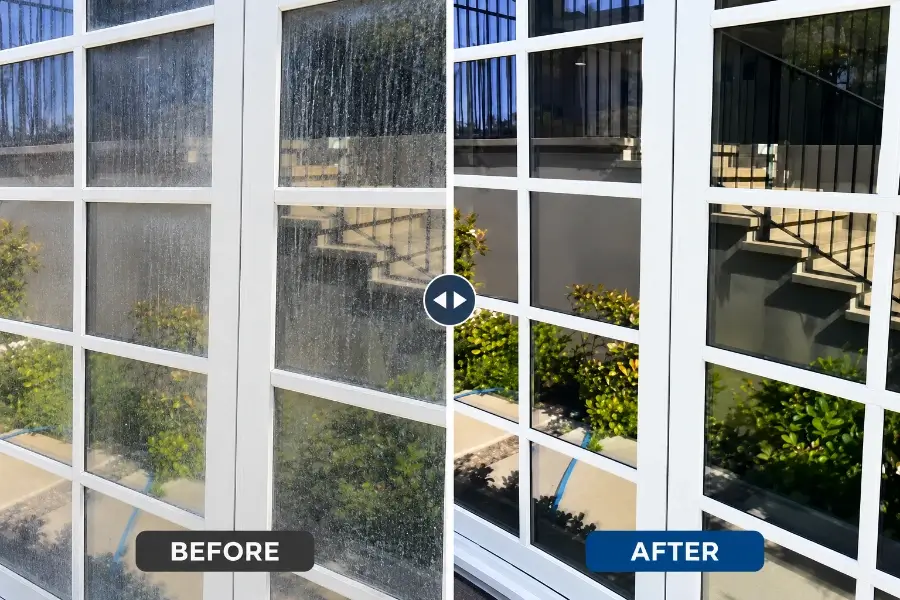 Before after of our professional window washing services in Laguna Niguel