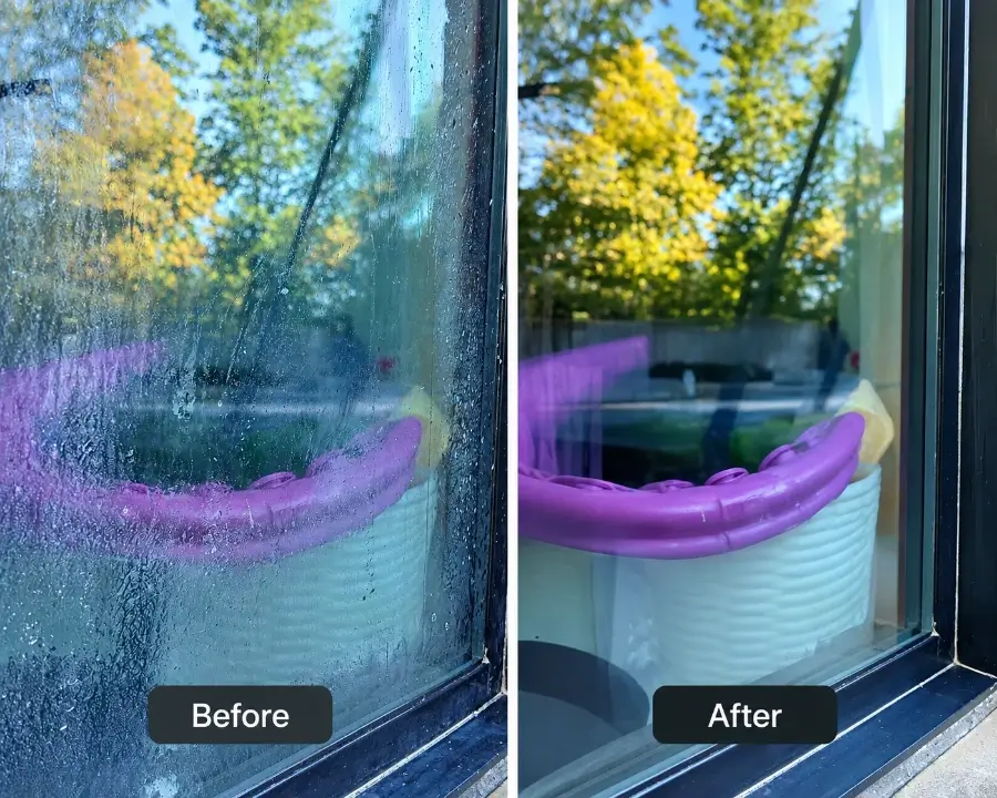 Comparison of our before and after window washing San Juan Capistrano, CA